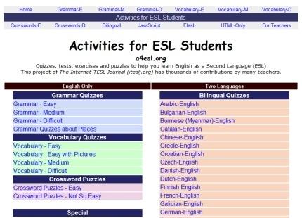 a4esl.org : Activities for ESL students
